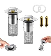 Universal Pop-Up Bathroom Sink Stopper, Stainless Steel Drain Strainer with Removable Filter Bask...