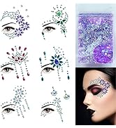 Face Jewels-6Sheets Face Gems Stick On+10g Chunky Glitter, Face Jewelry Rhinestones Crystals Stic...