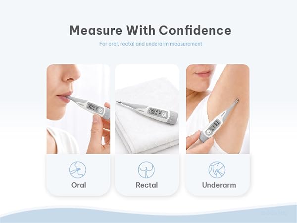 GEONIC B127 digital thermometer featuring a flexible tip, fever alert, and easy-to-read display.