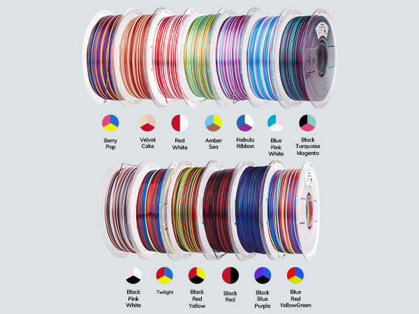 Silk PLA 3D Printer Filament, Shiny Multicolor Rainbow PLA Filament