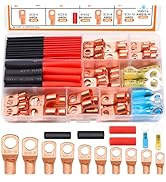 mankk 110PCS Copper Wire Lugs AWG 2 4 6 8 10 12 14 16 Gauge Battery Terminal Connectors Battery C...