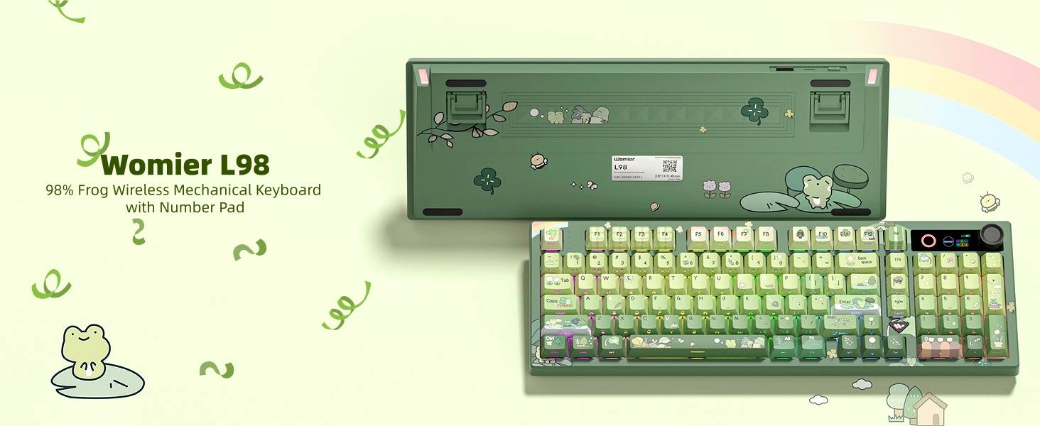 Frog Wireless Mechanical Creamy Keyboard,Gaming Keyboard with Number Pad,98% KEYBOARD