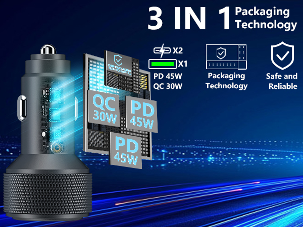 MFi Certified 3-Port 67W PD/QC Car Power Adapter USB-C Car Charger Cigarette Lighter for iPhone 17