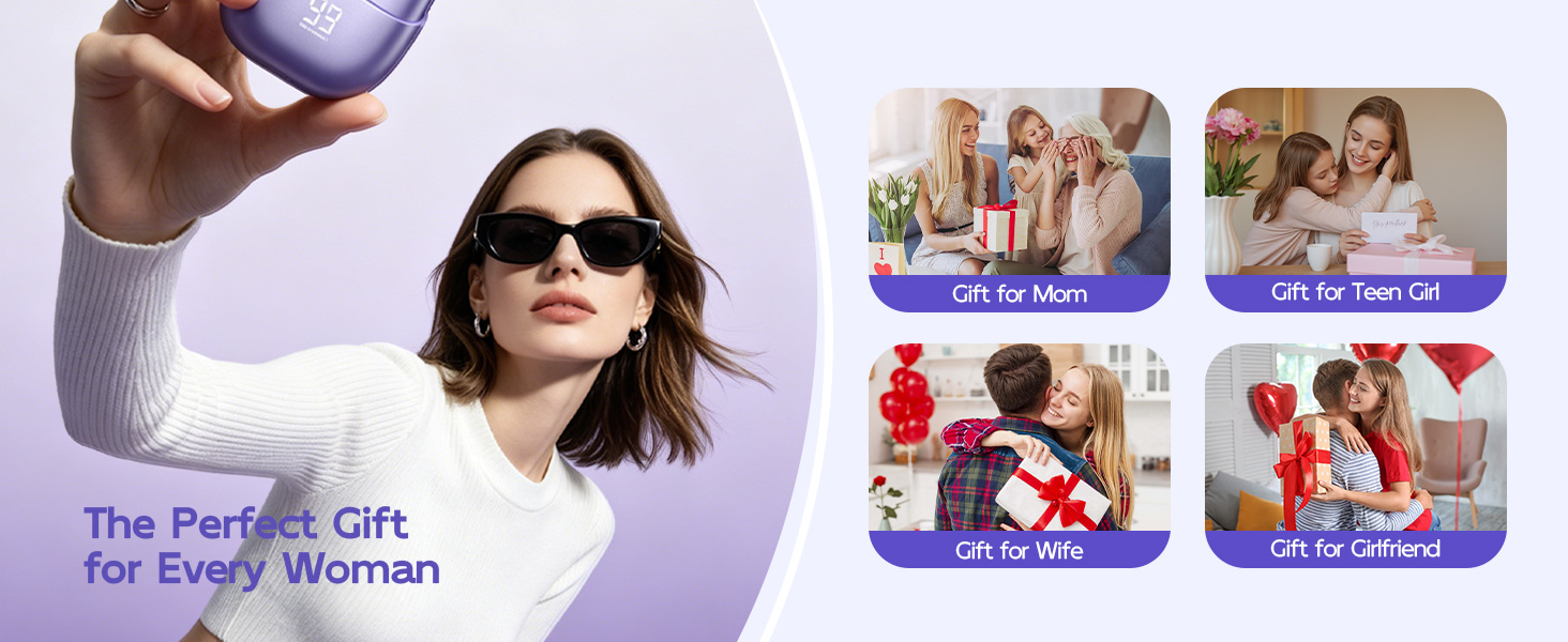 Composite layout with woman wearing sunglasses on left, multiple smaller thumbnail images on right showing various people and scenes in colorful frames.