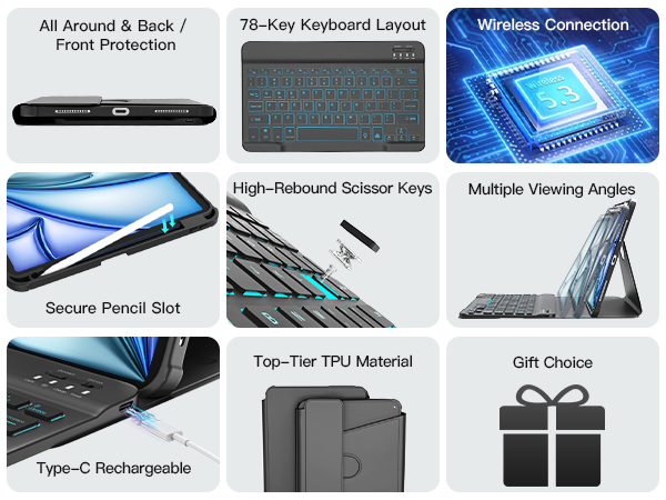 for iPad Air 11-inch M3 2025/M2 2024 &amp;amp; iPad Air 5th/4th Case with Keyboard