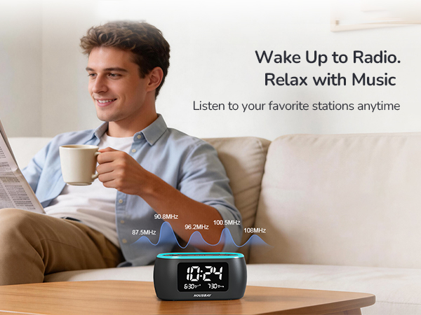 Wake Up to Radio. Relax with Music. Small Radio Clock for Bedside
