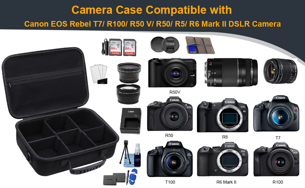 Camera Case for Canon EOS Rebel T7 R100 R50V R50 R5 R6 Mark II R7 R8 90D 5D Mark IV DSLR Sony/Nikon