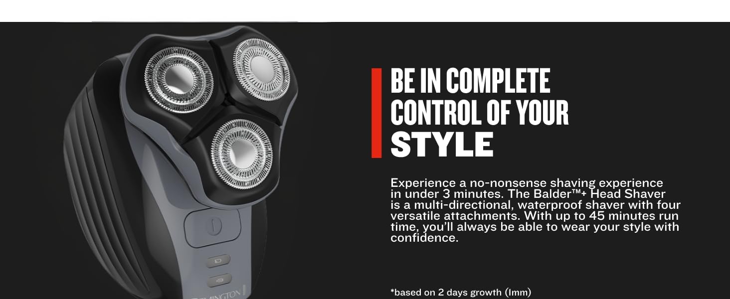 Head to face. One sleek electric shaver REMINGTON Balder HEad and Face