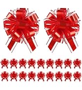 20 Pcs Pull Bows for Gift Wrapping, 6 Inch Big Red Premade Bow Decor for Wrap Baskets Birthday Pr...