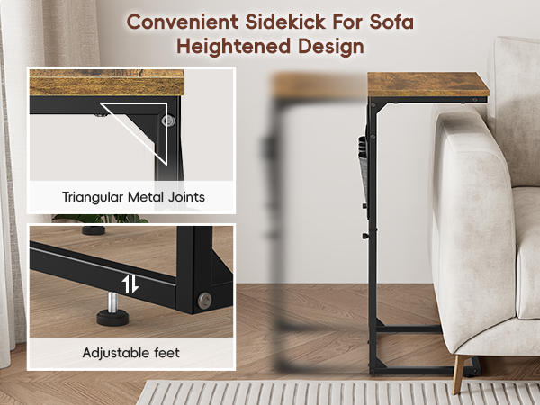 31'' Tall Side Table for Couch, Height Adjustable Small Couch Side Tables
