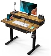 Kingant 40 x 24 Inch Small Electric Standing Desk with 4 Drawers, Height Adjustable Sit to Stand ...