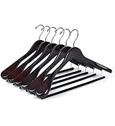 Luxury Wide Shoulder Wooden Hangers 6 Pack, with Velvet Bar, Smooth Mahogany Finish Wood Suit Han...