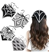 JATEBI 4 Pcs Skull Headbands Bat Crochet Bandanas Headband Spiderweb Gothic Head Scarf Knitted Tr...
