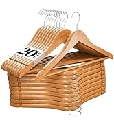 Premium Wooden Hangers 20 Pack - Durable Non Slip Coat Hangers Heavy Duty- Natural Solid Wood Han...