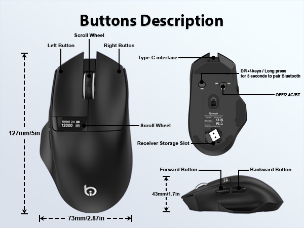 computer mouse bluetooth wireless mouse for laptop