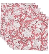 CPC Cloth Napkins 100% Cotton Set of 4 Reusable Napkins, Indian Block Print Toile Floral Dinner N...