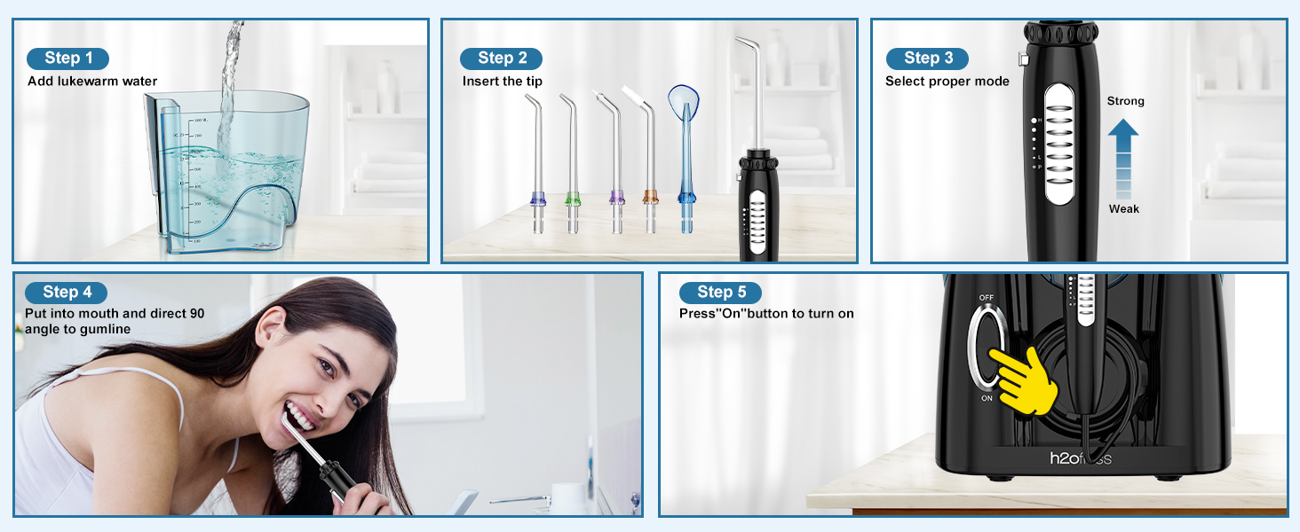 Simple steps for using the water picks for teeth cleaning and flossing