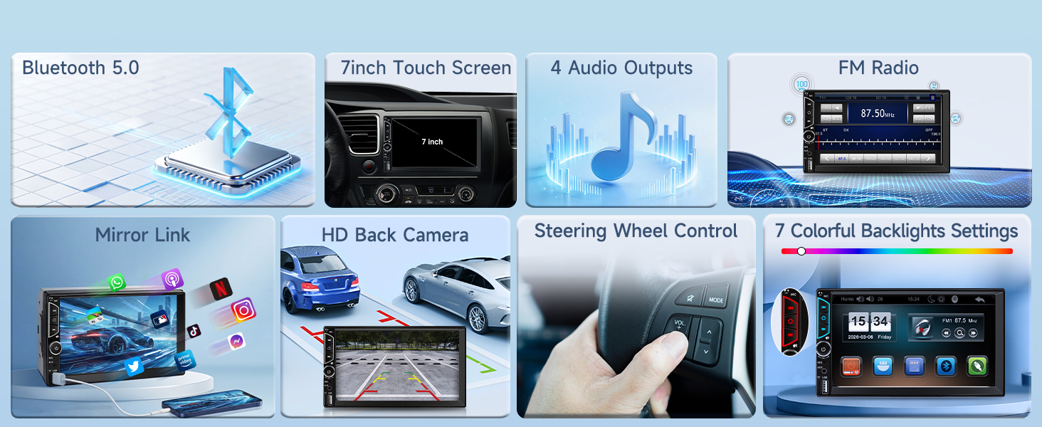 double din car stereo double din radio car radio car audio receivers estéreo de pantalla para carro