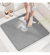 HITSLAM Shower Mat, 24x24 Inch Square Non Slip Bathtub Mat, Soft PVC Loofah Bath Mat for Tub with...