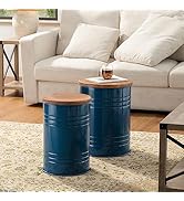 glitzhome Rustic Storage Ottoman Seat Stool, Farmhouse Nesting Table, Galvanized Barrel Metal Acc...
