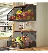 Stackable Fruit Basket for Kitchen Countertop Space Saving, Wall Mounted Mesh Metal Wire Basket w...
