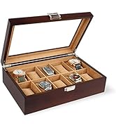 GUKA Watch Box, 10 Slot Watch Case with Real Glass Lid, Wooden Watch Display Case with Velvet Wat...