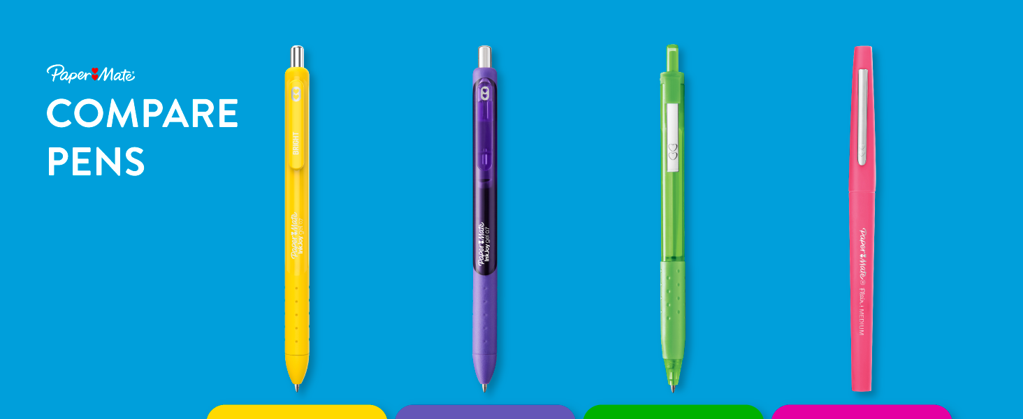 compare pen blue background yellow inkjoy gel bright purple green ballpoint black profile pink flair