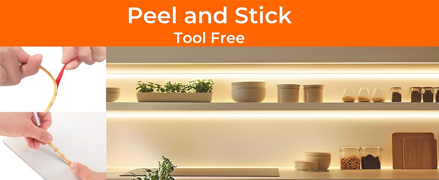 4000K COB LED strip light with heavy duty VHB Adhesive backing, tool-free, straightforward install