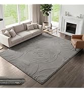 PaPaMat 1.3" Thick Plush Floral Area Rug 59x79 Inch, Fluffy Faux Fur Rose Jacquard Shag Carpet, S...