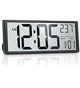Henescribe 16" Large Digital Wall Clock Battery Operated with Big Display Numbers, Temperature an...
