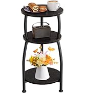 Yuede Small Round Side Table, 3-Tier Rustic Wood &amp; Metal Nightstand, Easy Assembly Small Space Ac...