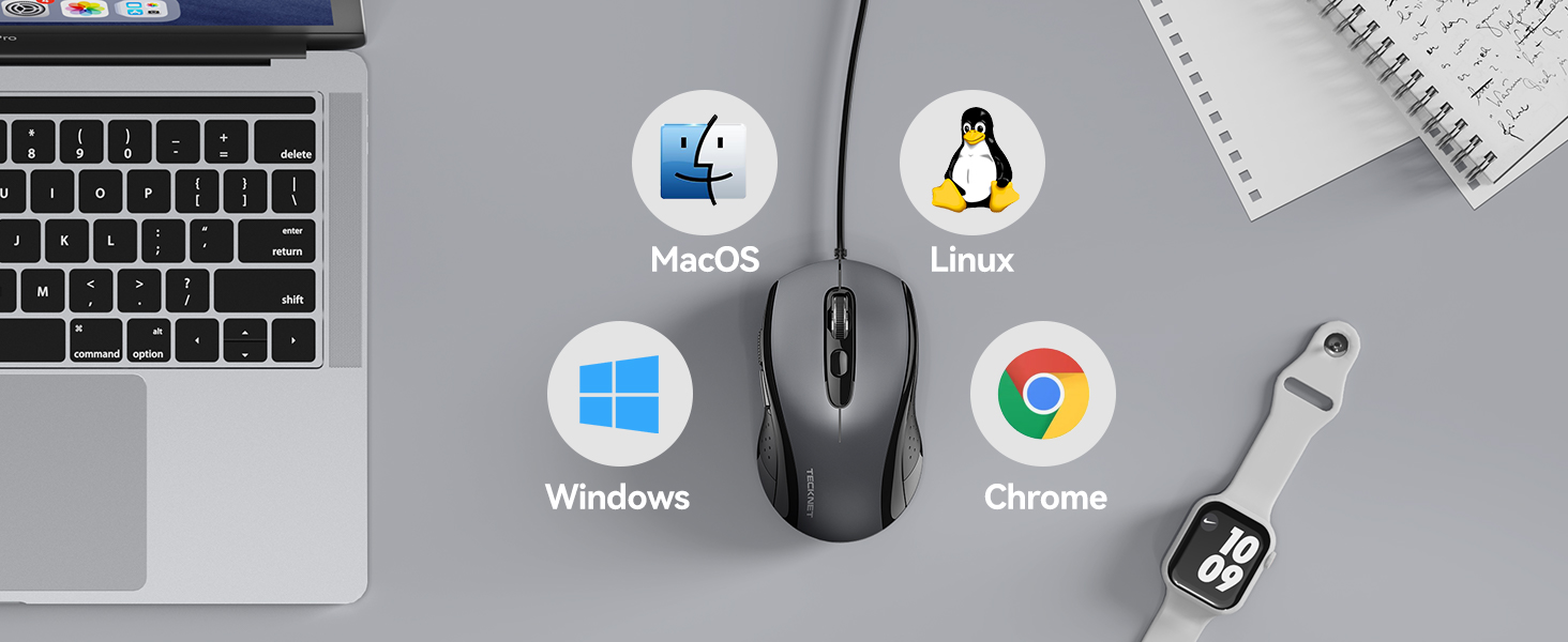 a mouse with four logos on it