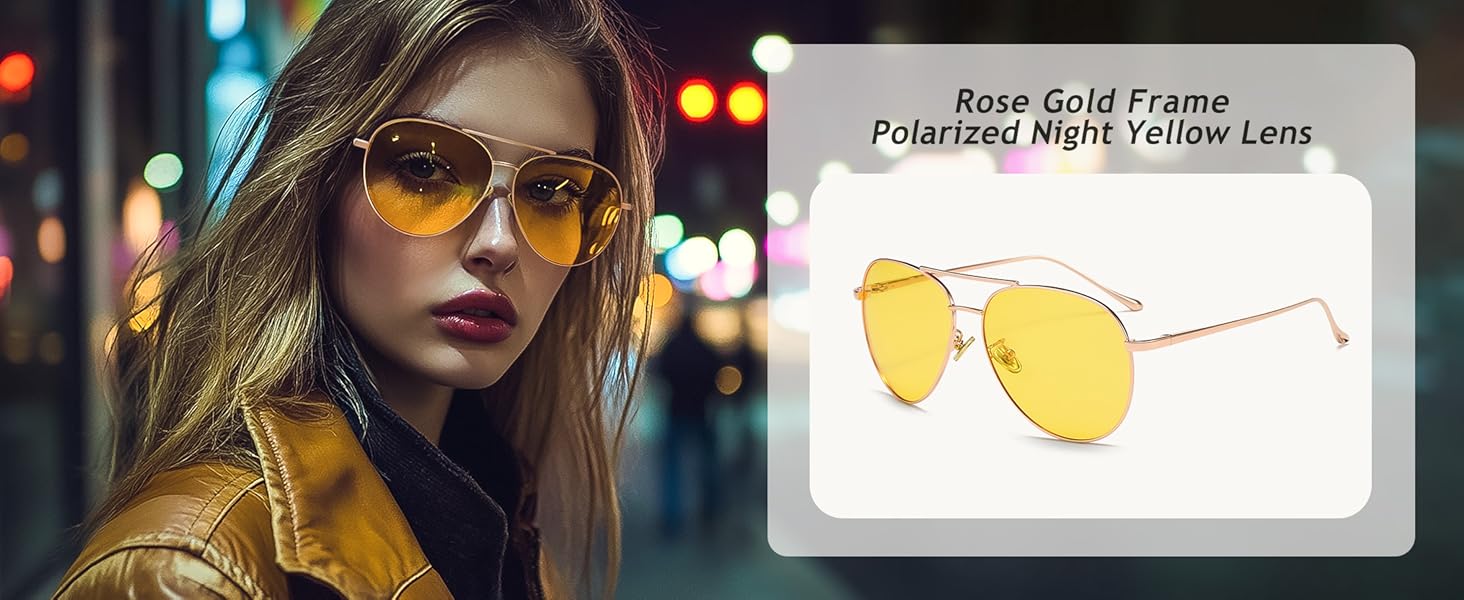 A cool lady wearing the yellow night driving glasses