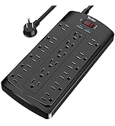 8 Ft Power Strip, Yintar Surge Protector with 18 AC Outlets, 8 Feet Flat Plug Extension Cord (187...