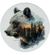 Thirstystone Bear Silhouette 4 Pack Round Natural Sandstone Coasters with Protective Cork Backing...