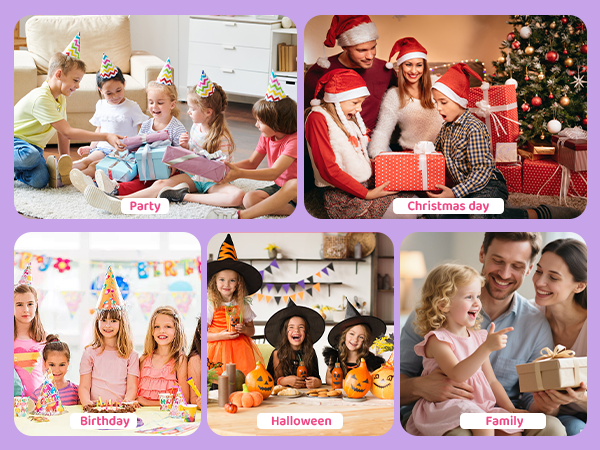Collage of four celebration scenes showing gatherings, social events, and festive occasions with decorated spaces and groups of people interacting.