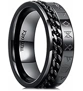 King Will 8mm Black Spinner Stainless Steel Ring Fidget Anxiety Ring for Men with Greek Key/Vikin...