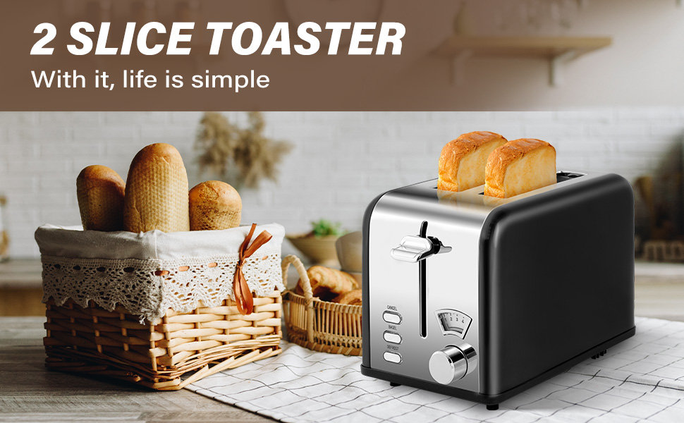 toaster 2 slice wide slot Black