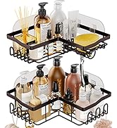 Stainless Steel Corner Shower Caddy, Shower Storage Basket Shelves with 11 Hooks, 2-Pack Shower O...