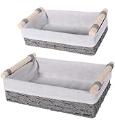 Gray Wicker Toilet Paper Storage Basket with Wood Handle, Farmhouse Bathroom Basket Organizer for...