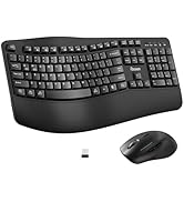 Ergonomic Wireless Keyboard and Mouse Combo, Wave Keys Keyboard with Wrist Rest for Natural Typin...