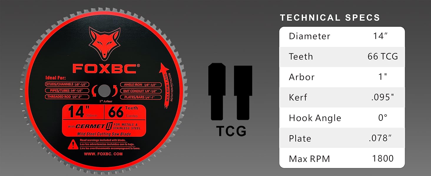 FOXBC 14 Inch Metal Steel Cutting Saw Blade