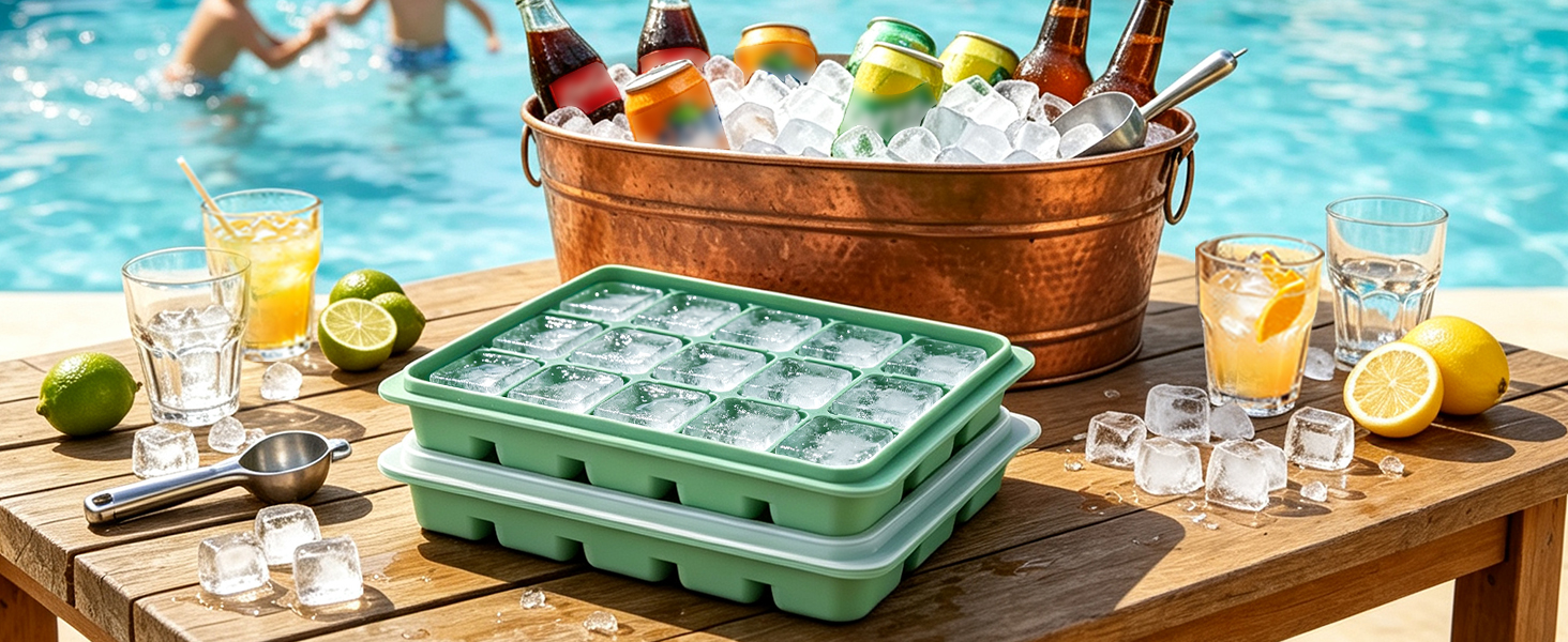 Ice Cube Trays Set of 2, 15-Cube Silicone Molds with Removable Lids