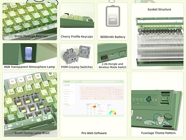 Frog Wireless Mechanical Creamy Keyboard,Gaming Keyboard with Number Pad,98% Keyboard