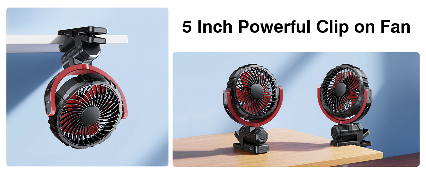 HIYJEN Car Fan 5V USB Small Clip on Sun Visor Fan for Front/Rear Seat, 2000mAh Rechargeable