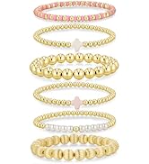 Yoosteel Easter Gifts Basket Stuffers Easter Gold Bracelet - 14k Gold Plated Beaded Bracelets Set...
