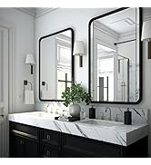 USHOWER 2-Pack Black Bathroom Mirrors for Over Sink 24 x 36 Inch, Metal Frame Rectangle Wall Mirr...