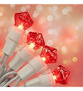 BOHON Valentine Day Decor 50 LEDs Red Christmas Lights Set with Diamond Bulb UL Certified White W...