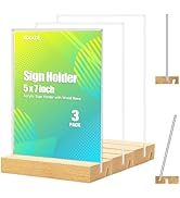 KOOLDE 3 Pack Acrylic Sign Holder with Wood Base, Vertical and Slant Menu Flyer Stand, Double Sid...