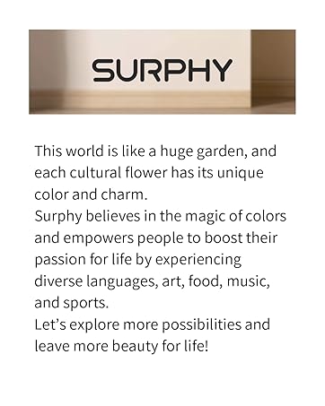 Logo 'SURPHY' in black text on a light background, with promotional text below describing the brand's philosophy about cultural diversity and empowerment.